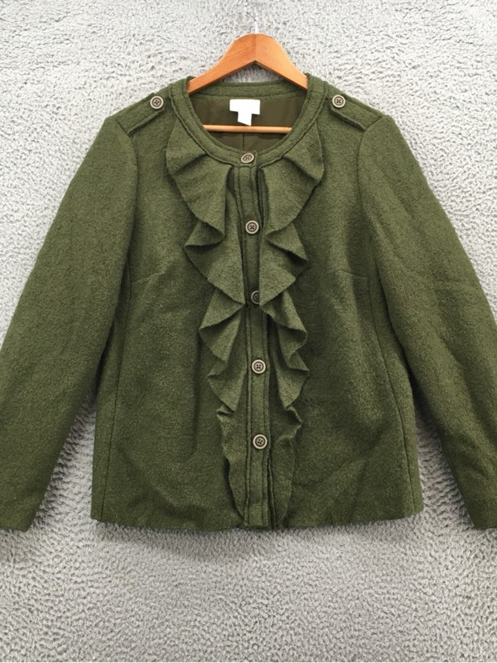 EUC CHICO’S Deep Olive Boiled Wool Blazer or Jacket Depending on Occasion, GREAT - Picture 14 of 16